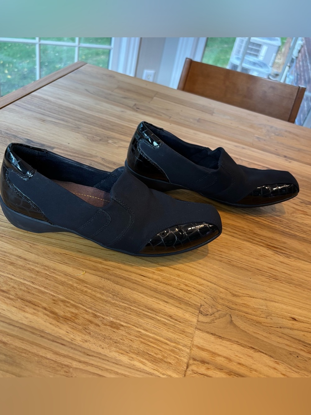 Clarks Noreen Will Black Slip-On Flats with Croc-Embossed Accents